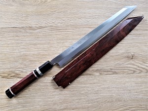 Picture of Akazawa  Togashi  Ao-ichi-Ko Hongasumi Kengata 300mm Free upgrade Gokujyou Ebony Saya Cover  ( Semi handmade )（Market price $138）+red hard wood handle