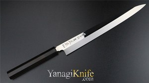 Picture of Masamoto Blue Steel Honyaki Gyokuseikou Mirror Yanagi with Ebony Saya