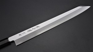 图片 赤澤 白鋼 本霞 劍型柳刃 黑檀3白銅柄和雞翅木刀鞘
