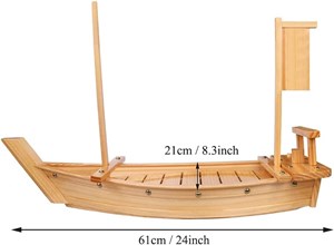 Picture of BIPEGE Wooden Sushi Boat Serving Tray, 24 Inch Sushi Plate for Restaurant or Home, Large Size Sushi Tray Serving Boat Plate for Restaurantware (61cm/24inch)