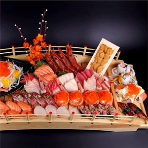 Picture of BOLLAER Arch Bridge Sushi Boat, Sushi Tray Sushi Bridge Arched Bottom Sushi Sashimi Container Wooden Arched Bridge Sushi Plate Serving Boat Plate for Restaurant or Home