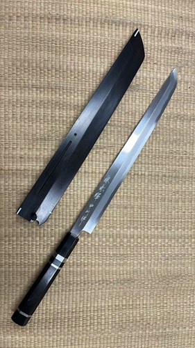 Picture of Akazawa Ao-ichi-Ko Hongasumi Sakimaru By Nakagawa Hamono With  Ebony Saya Cover